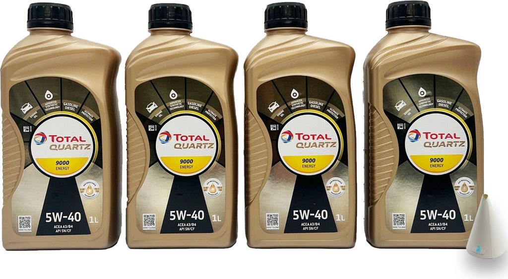 Total Quartz 9000 Energy | 5W-40 | 4 L | MB 229.5 | VW 502.00 / 505.00 | Porsche A40 | mit Trichter
