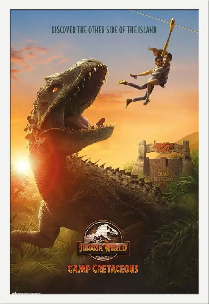 Poster Jurassic World Camp Cretaceous avec Cadre MDF Blanc Shinsuke®