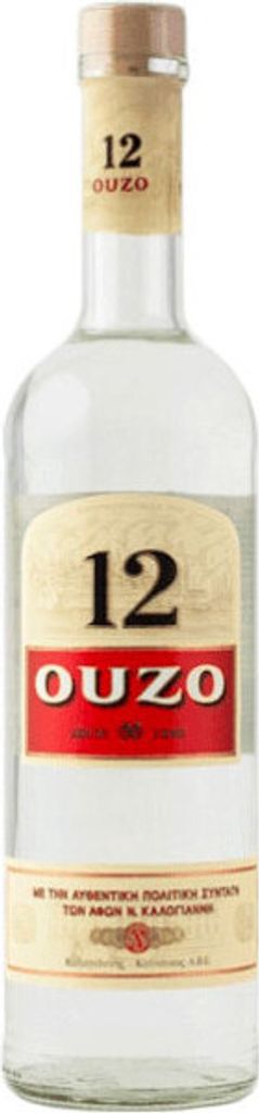 A clear, well-lit studio shot of a bottle of Ouzo 12.