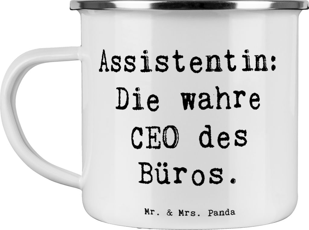Mr. & Mrs. Panda Emaille Becher Spruch Assistentin Königin - Weiß - Geschenk, Haferl, Meetings, Geschenke für Berufstätige, Beruf, Korresponden...