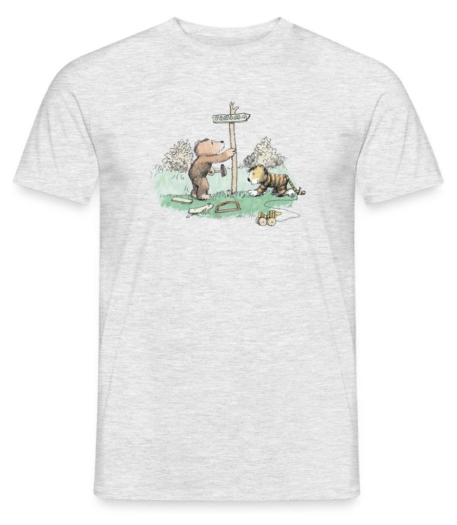 Spreadshirt Janosch Tiger und Bär Panama Schild Männer T-Shirt, L, Grau meliert