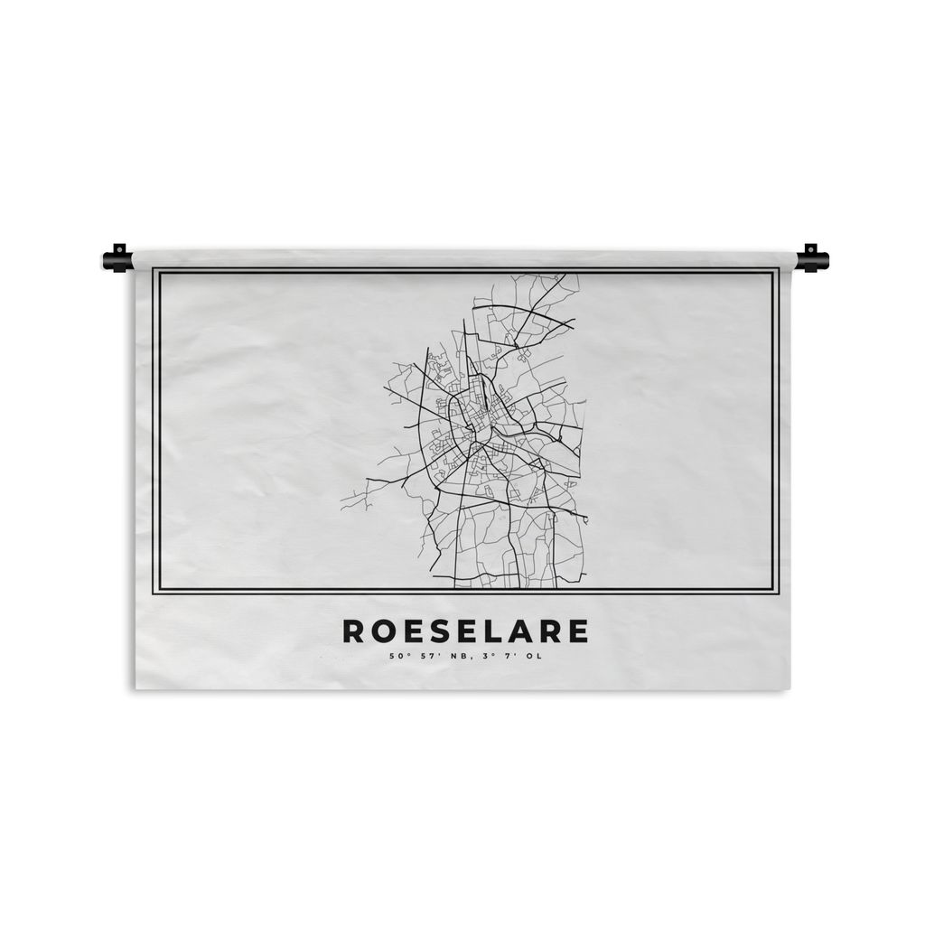 MuchoWow Wandteppich Wandbehang Karte - Stadtplan - Roeselare - Belgien - Schwarz und weiß 150x100 cm Tapisserie Dekoration Wandtuch - Waschbar ...
