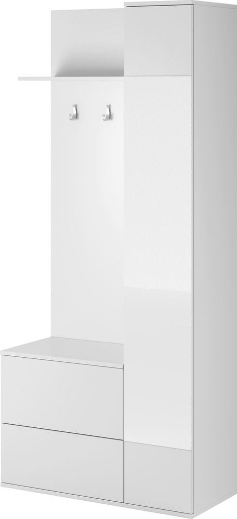 Flurgarderobe Garderobe mit Spiegel Schrank Kompaktgarderobe Dielenschrank Diele & Flur Wandschrank Regal Kleiderschrank Schuhschrank - VERDE Weiß