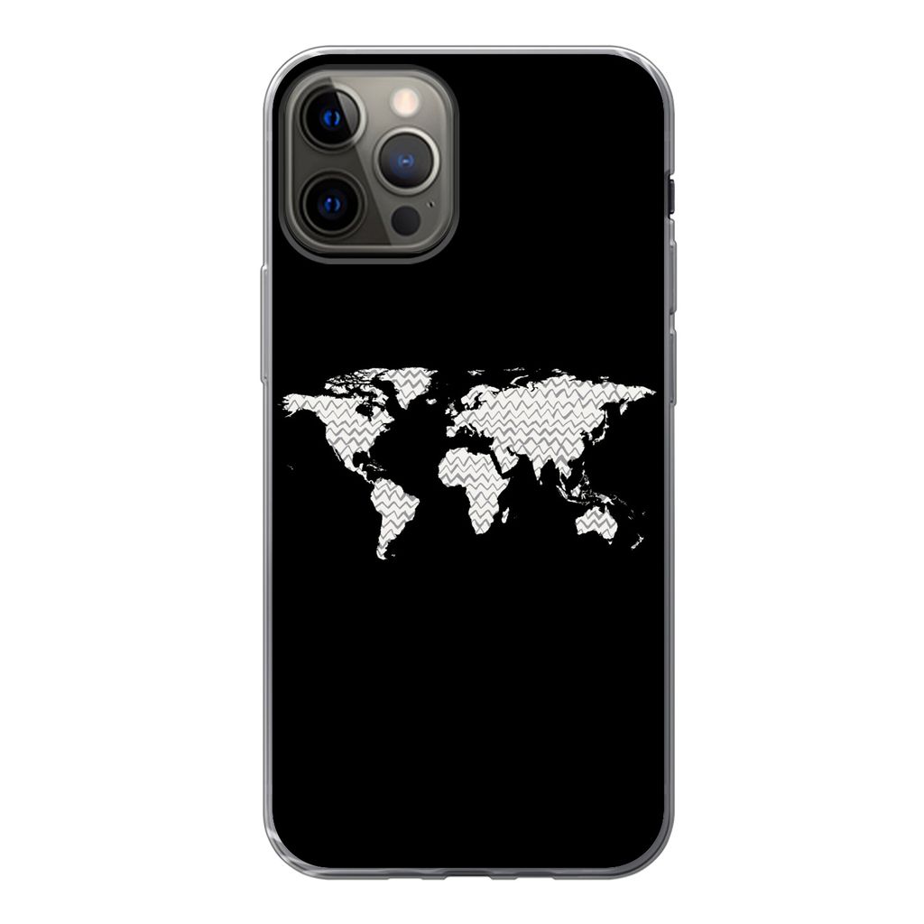 MuchoWow Handyhülle Schutzhülle Hülle für iPhone 13 Pro Weltkarte - Muster - Schwarz Silikon Softcase Handy Hülle - Handy-Tasche
