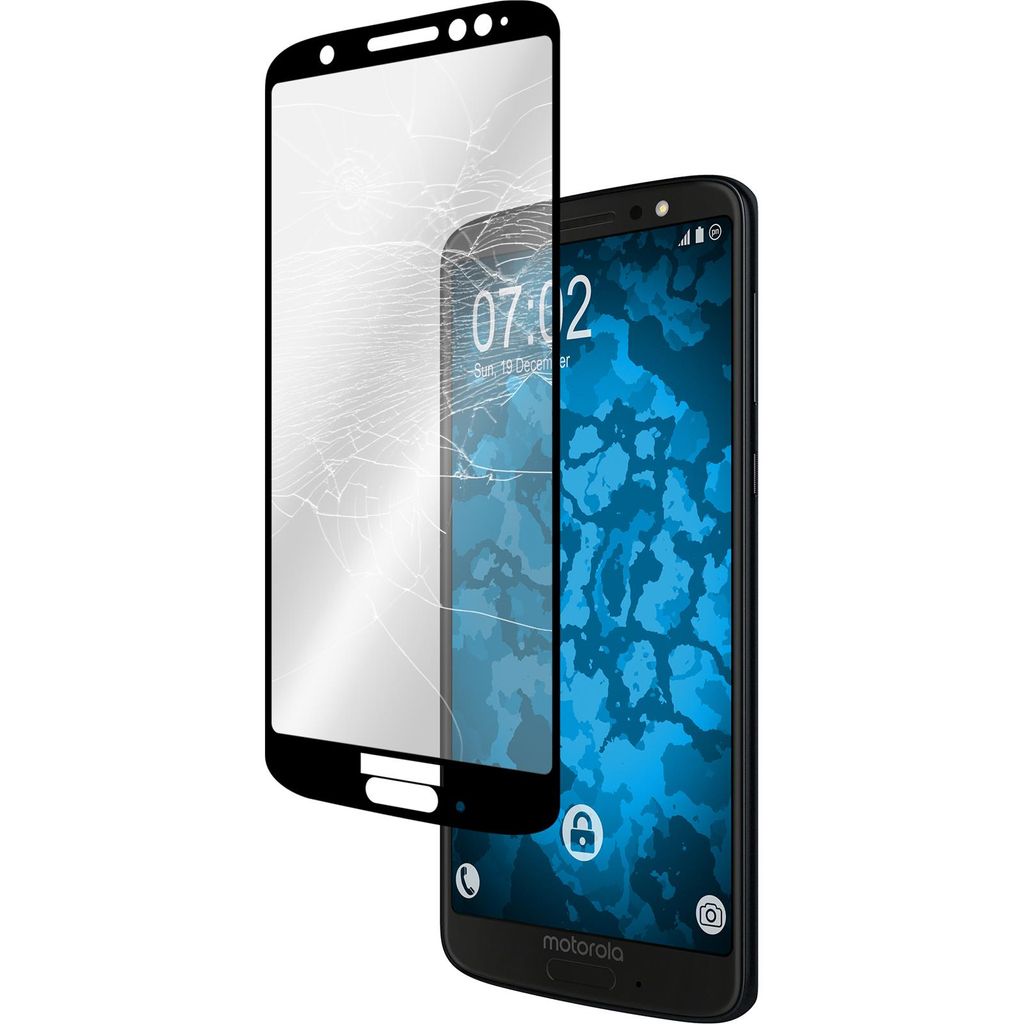 1er-Pack PhoneNatic Glas-Folie klar full-screen schwarz kompatibel mit Lenovo Moto G6 Plus - Panzerglas für Moto G6 Plus