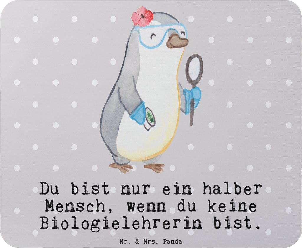 Mr. & Mrs. Panda Mousepad Biologielehrerin Herz - Grau Pastell - Geschenk, Biologie, Mouse Pad, pc mauspad, laptop, Lustig, Grundschule, Spruch
