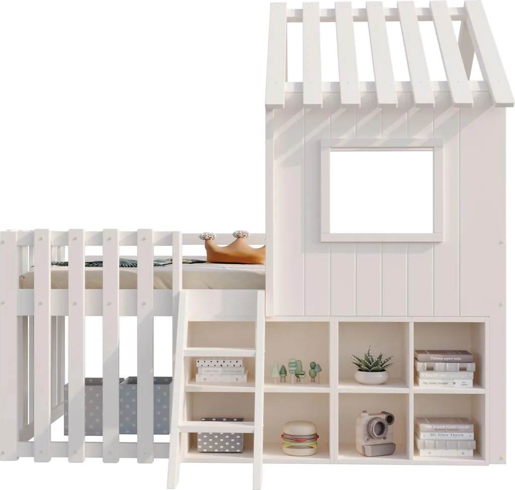 Lit Cabane 90x200 Sécurisé : Solution Sommeil et Jeu Bois Blanc - 10