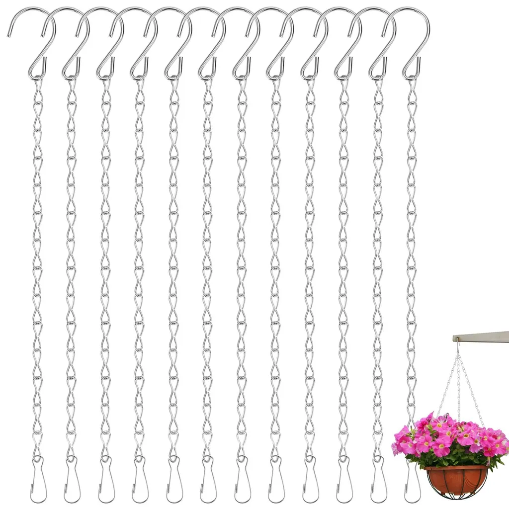 Lot de 12 chaînes de suspension 25 cm en métal argenté pour jardinières