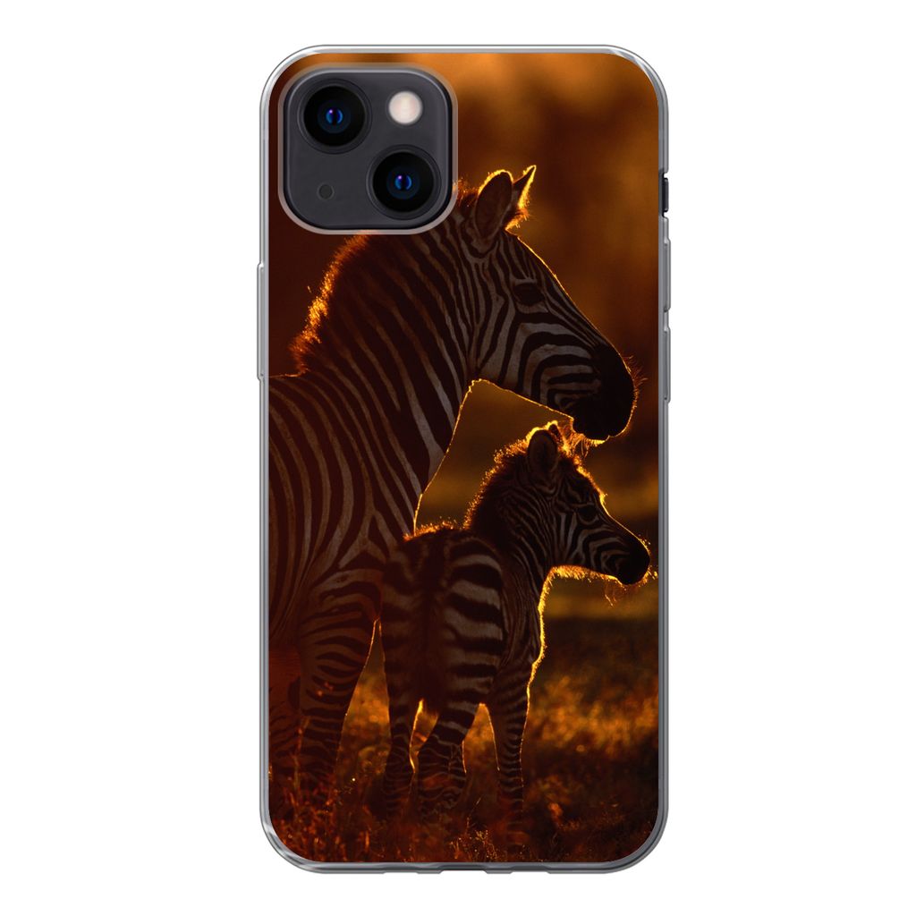 MuchoWow Handyhülle Schutzhülle Hülle für iPhone 13 mini Zebra - Sonne - Fohlen Silikon Softcase Handy Hülle - Softcase
