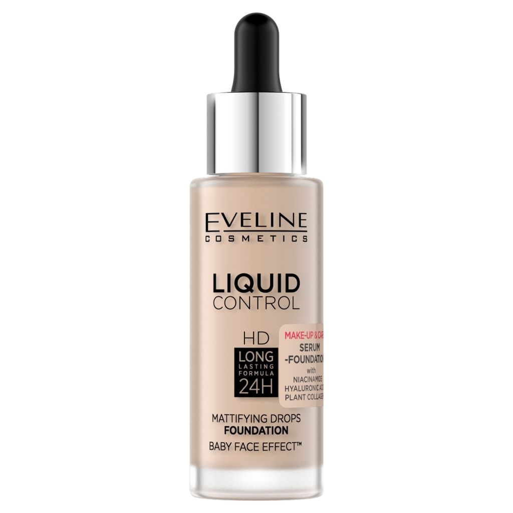 Eveline Cosmetics Liquid Control HD – langanhaltende, mattierende Foundation, Farbton 010 Light Beige