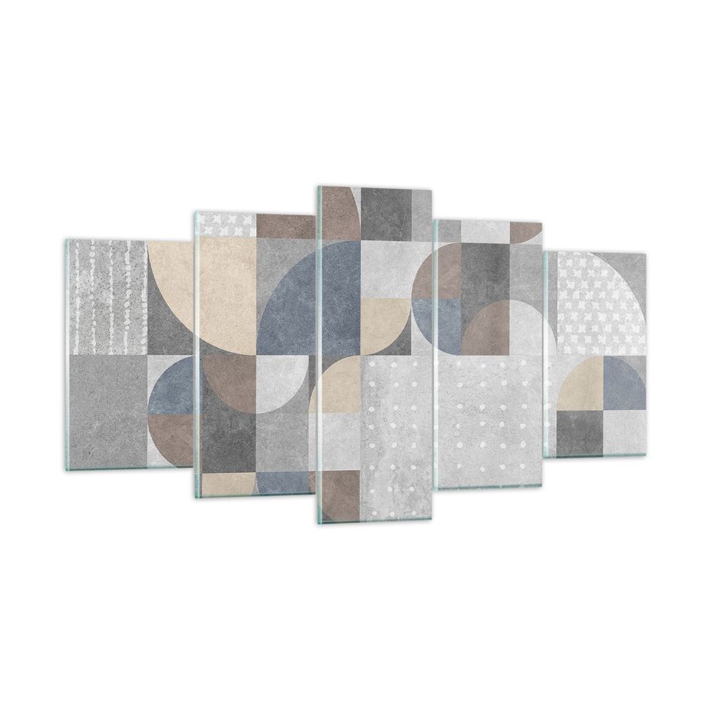 Bilder auf glas - 5 Teile - Geometrie Kunst Stein - 160x85cm - Glasbilder - Wandbilder - Bilder - zum Aufhängen bereit - Wanddekoration aus Glas -...
