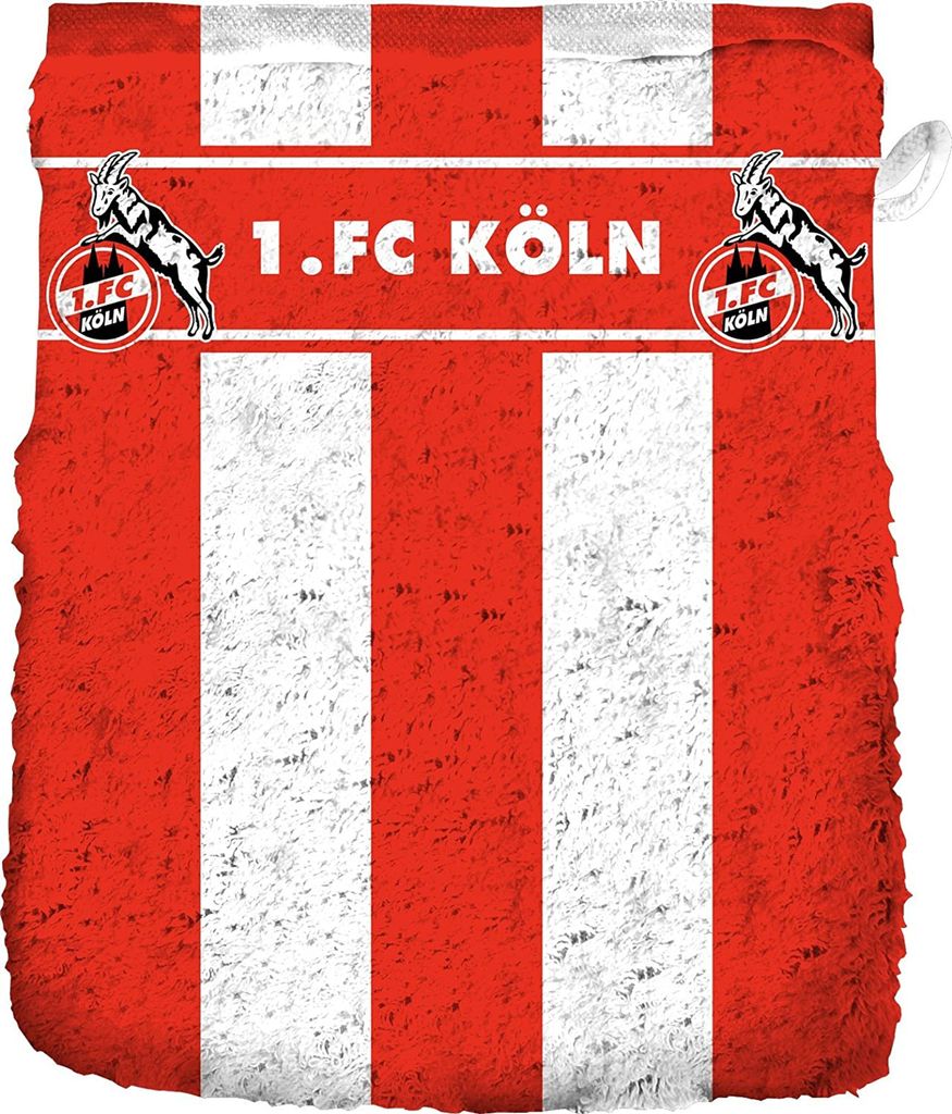 1.FC Köln Waschhandschuh Blockstreifen 16x21 cm rot weiß Produktbild 