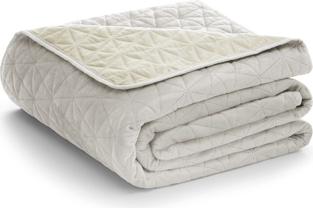 Tagesdecke Bettüberwurf Ultrasonic zweiseitge Steppung Samt 220 x 240 cm - creme-beige