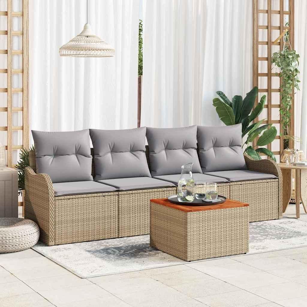 Maison Exclusive - Gartensofa-set 5 pcs Beige und Hellgrau Poly-Rattan