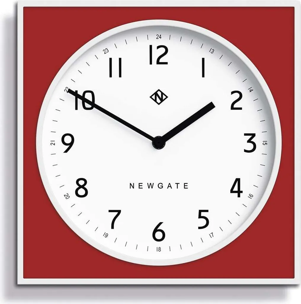 Orologio da Parete Bianco e Rosso Newgate Cube - Silenzioso e Robusto