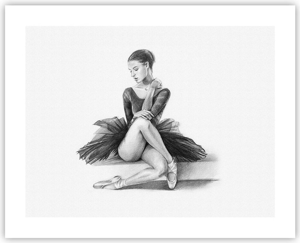 Poster - Poster ohne Rahmen - Ballerina Zeichnung Bleistift - 50x40 cm - Wand Bild - Wanddeko - Wandbilder - Kunstposter - Wandposter - Bilder - Ku...