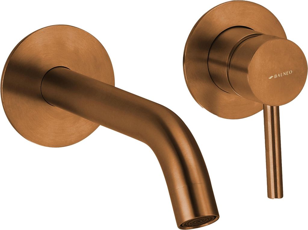 Balneo Wasserhahn Waschtischarmatur für Wandmontage kupfer Edelstahl | Einhandmischer für Waschbecken Unterputz CASCADE