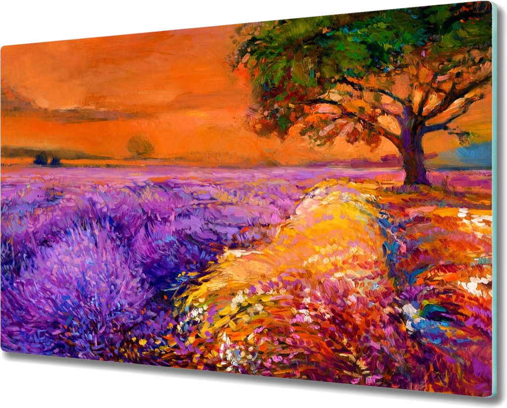Coloray Hackbrett Küchenbrett Kochplattenabdeckung Schneidebrett Herdabdeckplatte 80x52 cm - Blumen Baum Himmel