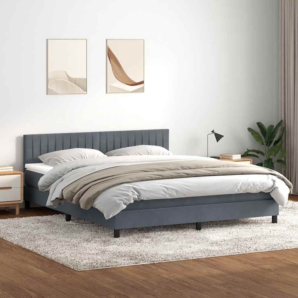 Möbel Boxspringbett mit Matratze Dunkelgrau 180x210 cm Samt - Klassische Betten 3317086