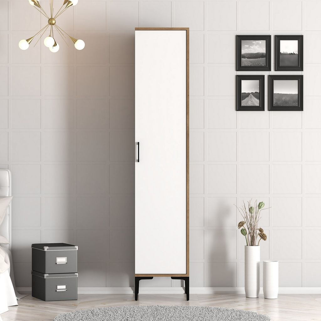 Skye Decor, Kumsal S - Walnut, White, Kleiderschrank, Nussbaum, 100 % MELAMINBESCHICHTETE SPANPLATTEN, 40 x 201,4 x 47,5 cm