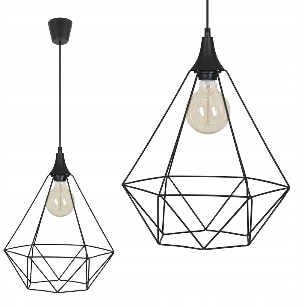 Suspension Filaire Diamond Loft Noire Cage Métallique pour Ampoule E27