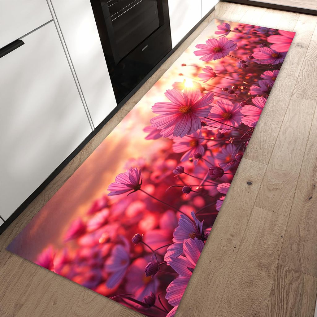 Küchenteppich 60x90cm rutschfest & abwischbar PVC Läufer - Blumenfeld Sonnenuntergang