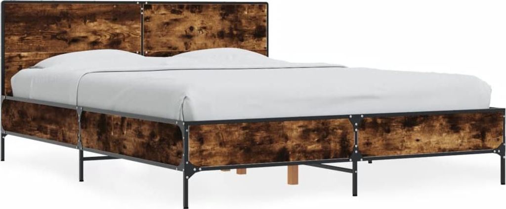 vidaXL Bettgestell Räuchereiche 120x200 cm Holzwerkstoff und Metall