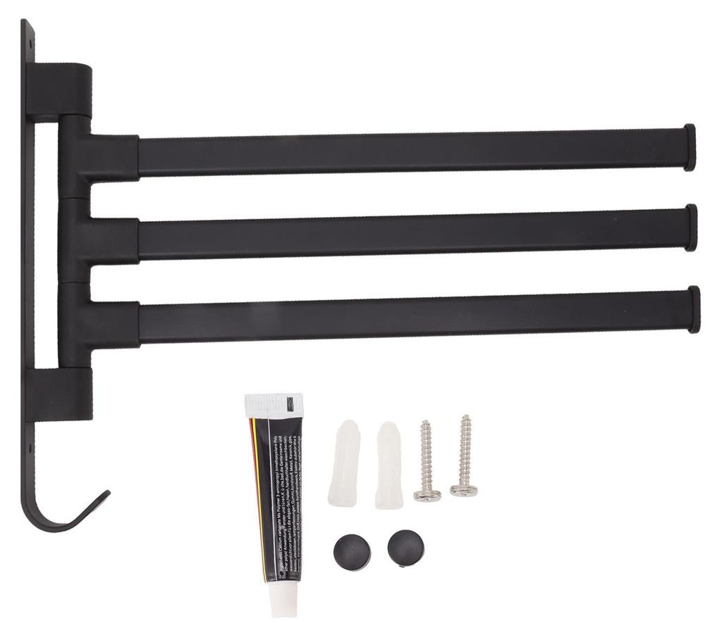 Schwarzer, drehbarer Handtuchhalter, stanzfreier Badezimmerständer, Wandmontage, Eck-Hängestange, 3 Arme