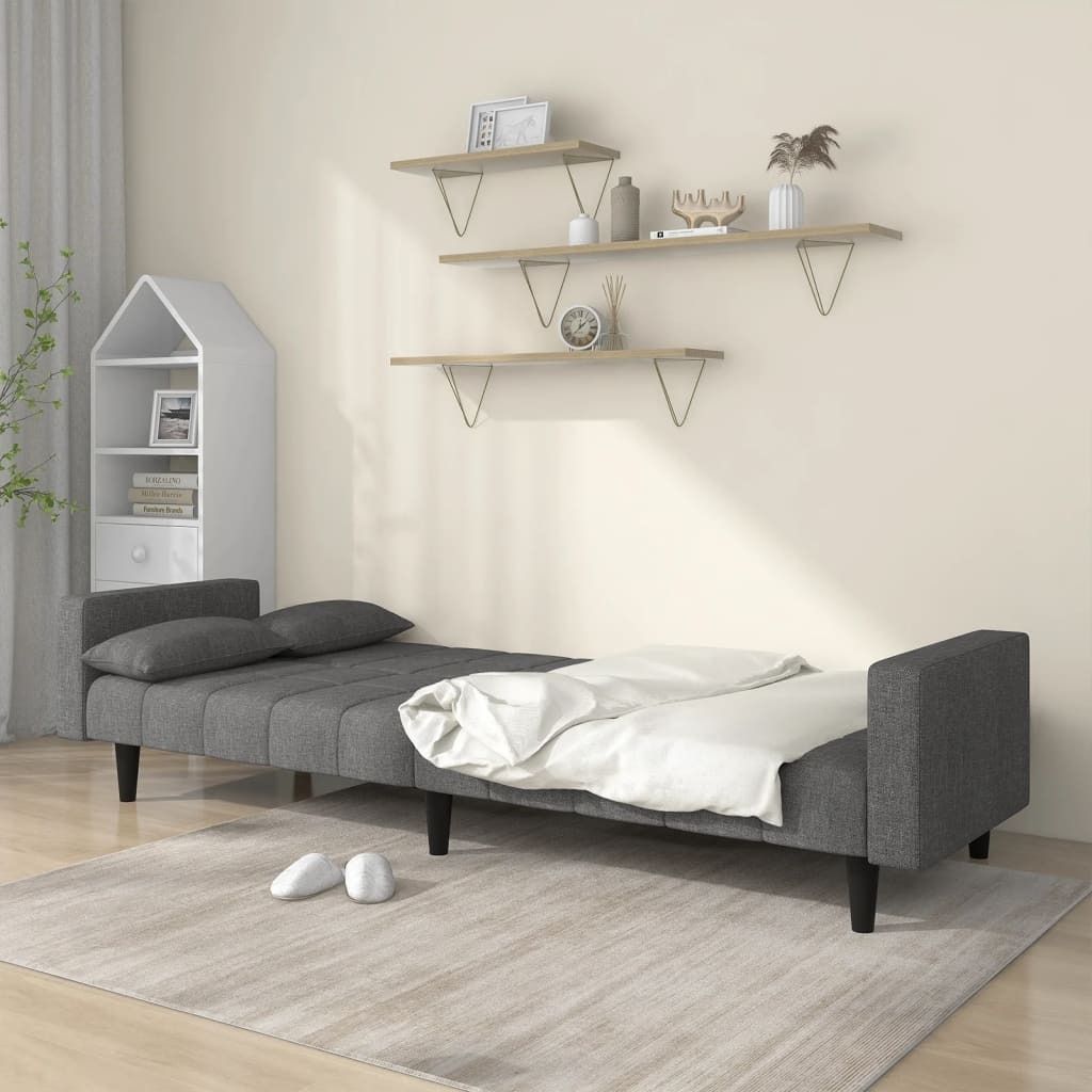 "im Sonderangebot"Schlafsofa - CLORIS - Bettsofa eleganten Design - 2-Sitzer mit 2 Kissen Hellgrau Stoff - 220 x 84,5 x 69 cm - DEMöbel1963431