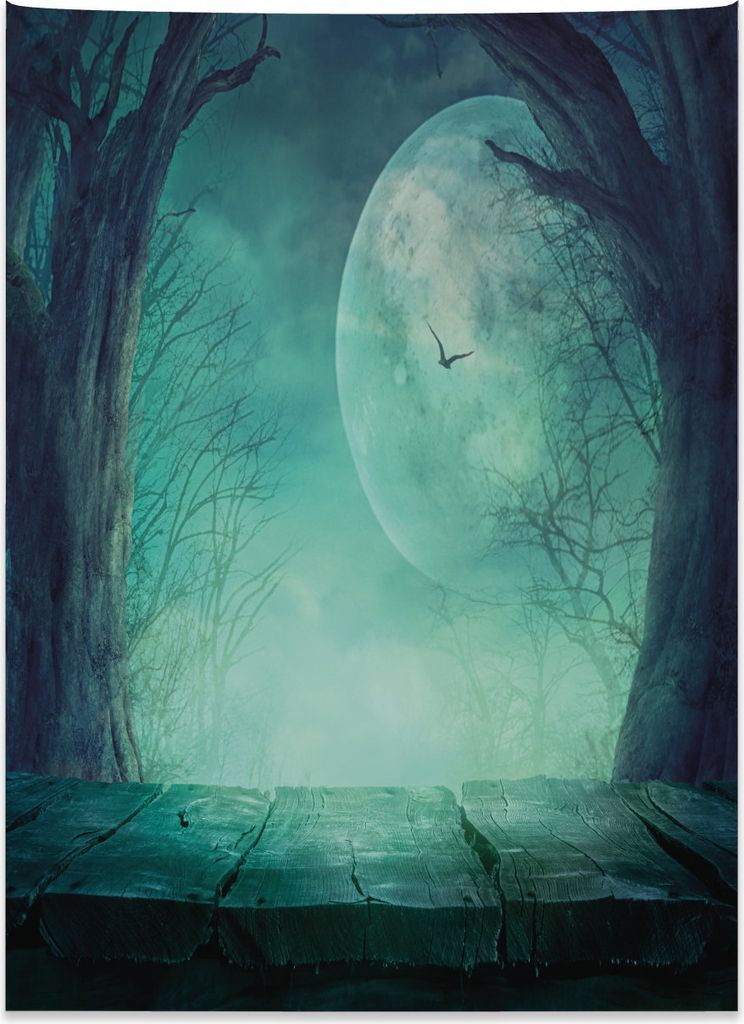 Abakuhaus Teal Wandteppich, Spuk Wald Halloween aus Weiches Mikrofaser Stoff Kein Verblassen Klare Farben Waschbar, 110 x 150 cm, Teal
