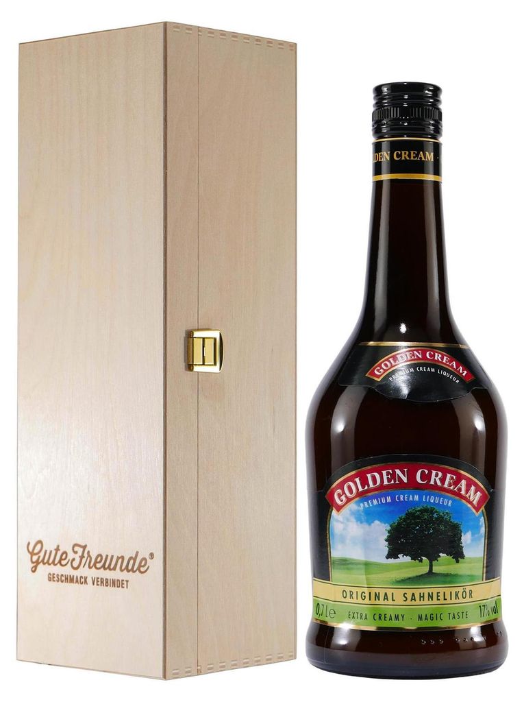 Golden Cream Sahnelikör mit Geschenk-Holzkiste