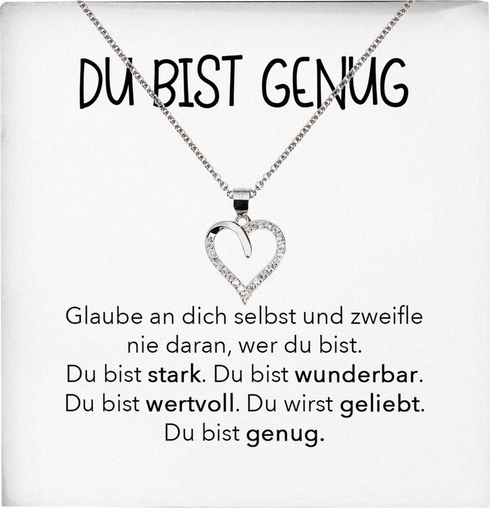 22Feels Selbstliebe Du Bist Genug Karte Frauen Geschenk Mädchen Motivation Mental Health Selbstwert Herz Halskette Karte Collier (Damen Mädchen S...