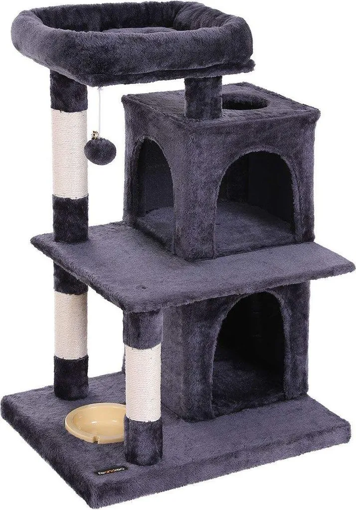 Arbre à chat 85 cm gris anthracite double niche - Griffoir et repos chat