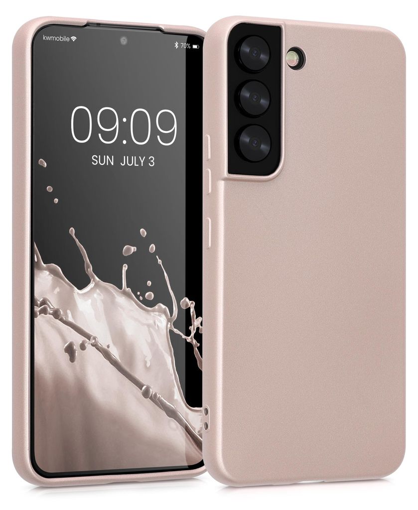 kwmobile Handyhülle für Samsung Galaxy S22 Hülle - Silikon Case metallisch schimmernd - Schutzhülle Cover - Metallic Gold