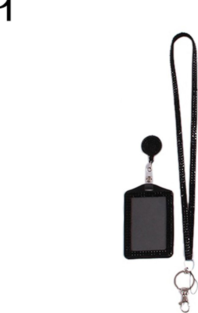 Strass Neck Bling Lanyard Einziehbare ID Badge Reel Handy Schlüsselhalter Schwarz