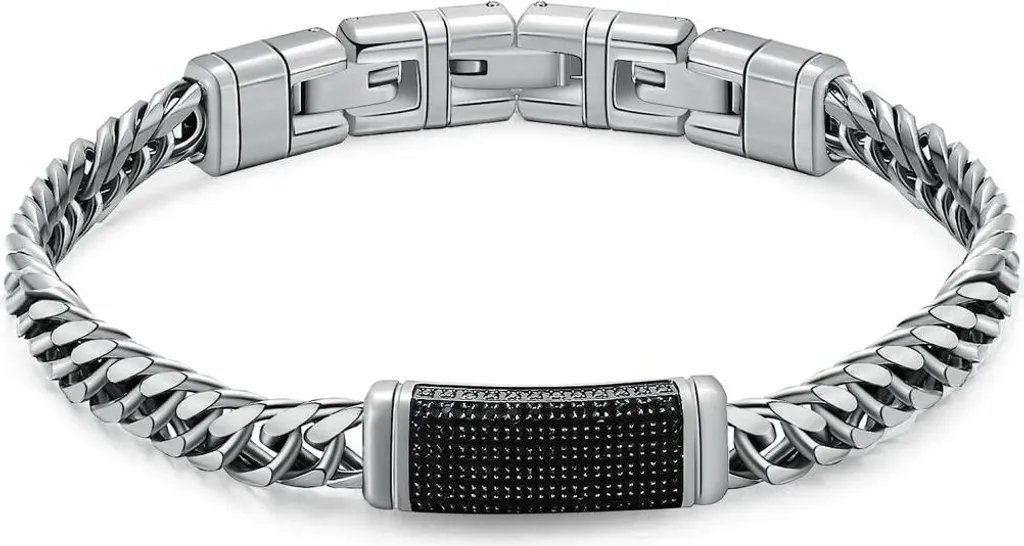 Brosway Naxos BNX14: Bracciale Uomo Acciaio con Cristalli Neri