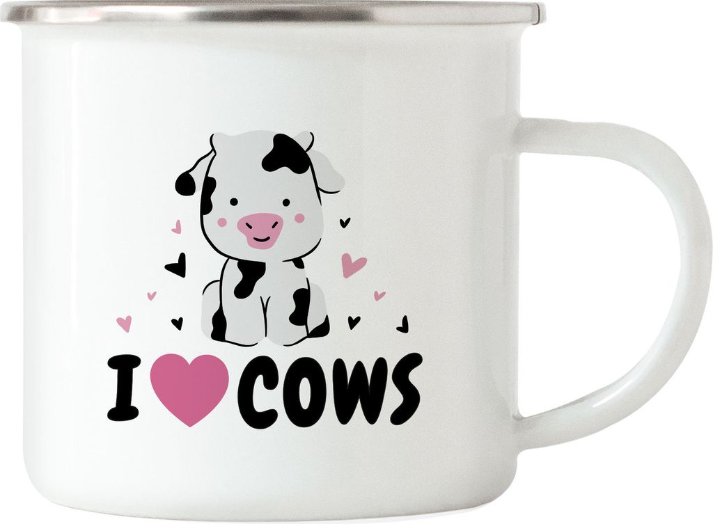 I Love Cows Emaille Tasse Kuh-Fans Kuh-Liebhaber Milchkuh Landwirt