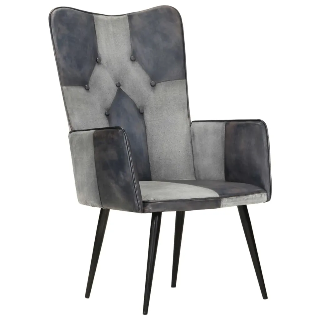 SYFAX™ Poltrona Wingback Grigia in Vera Pelle
