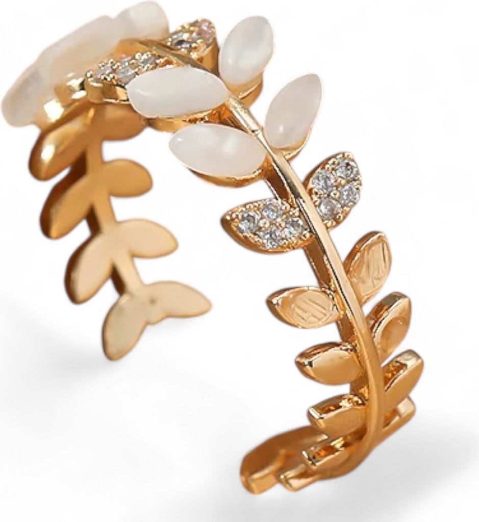 Offener Lorbeerkranz Ring mit Zirkonia Gold One Size