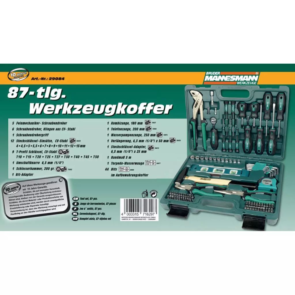Werkzeug-Set Werkzeugkoffer Werkzeugkiste 29088 Brüder Mannesmann 303tlg 