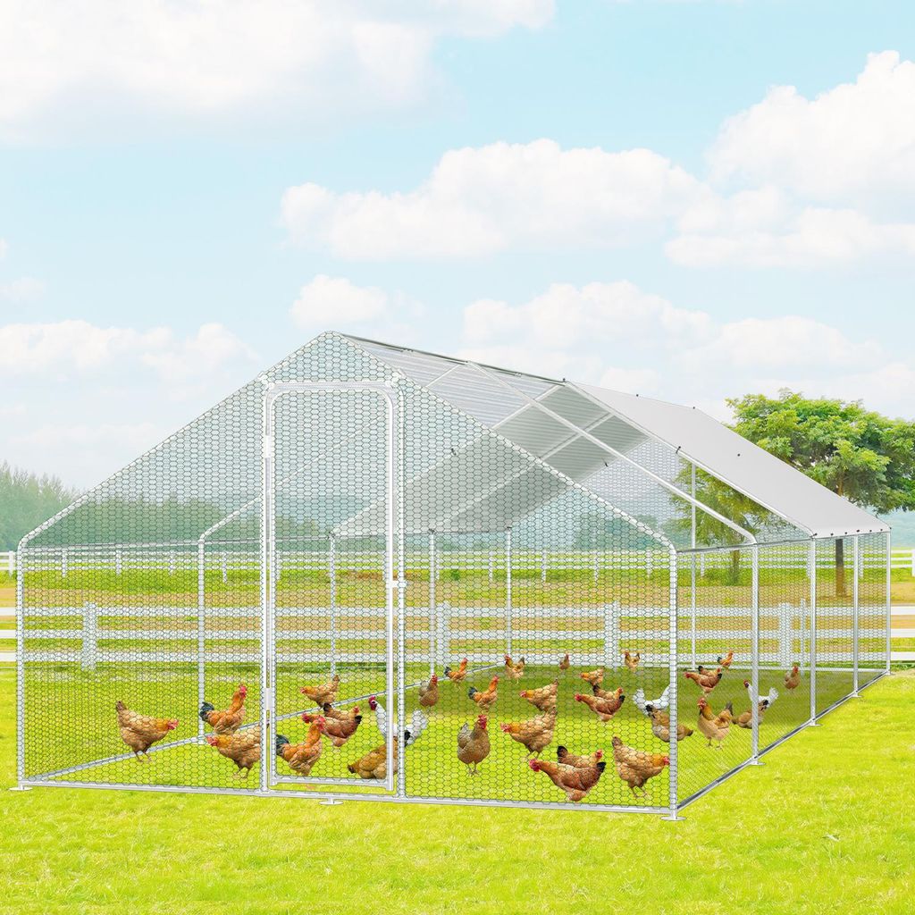 Bettizia 3x8x2m Outdoor Hühnerstall Hühnerhaus Dach Geflügelstall Verzinkter Stahlrahmen mit PE für Hühner, Geflügelställe, Kleintiere