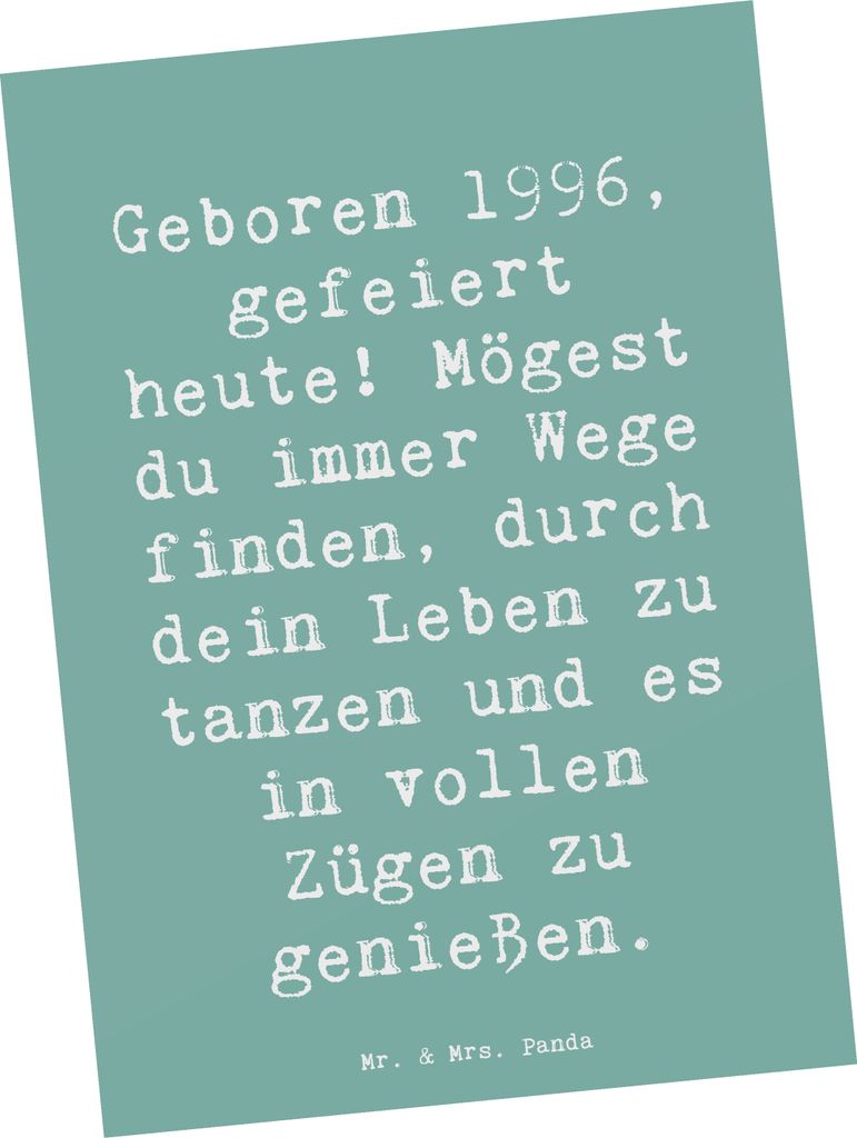 Mr. & Mrs. Panda Postkarte Spruch 1996 Geburtstag - Meeresbrise - Geschenk, Personalisierte Geschenke, Jahrgang, Happy Birthday, besondere Momente,...