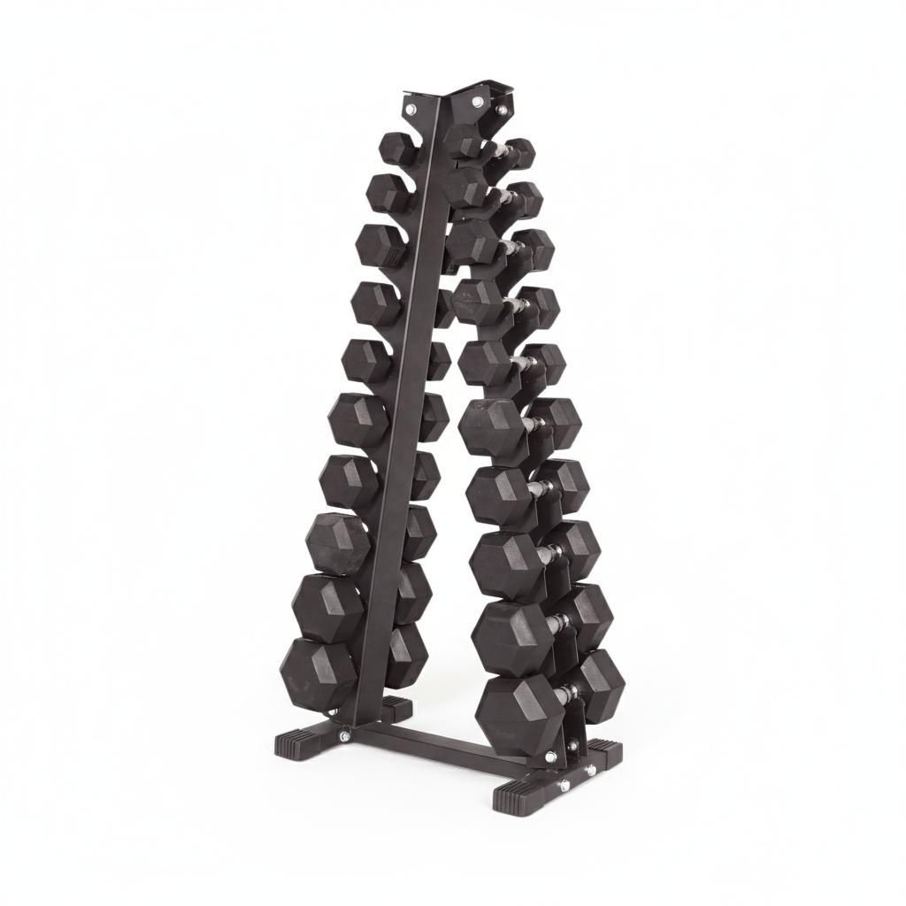 PH Fitness Hexa Hantelset 1–10 kg (10 Paar) mit Vertikalem A-Frame Tower Rack | Gummi Kurzhanteln & Kompaktes Profi Aufbewahrungssystem für Gym
