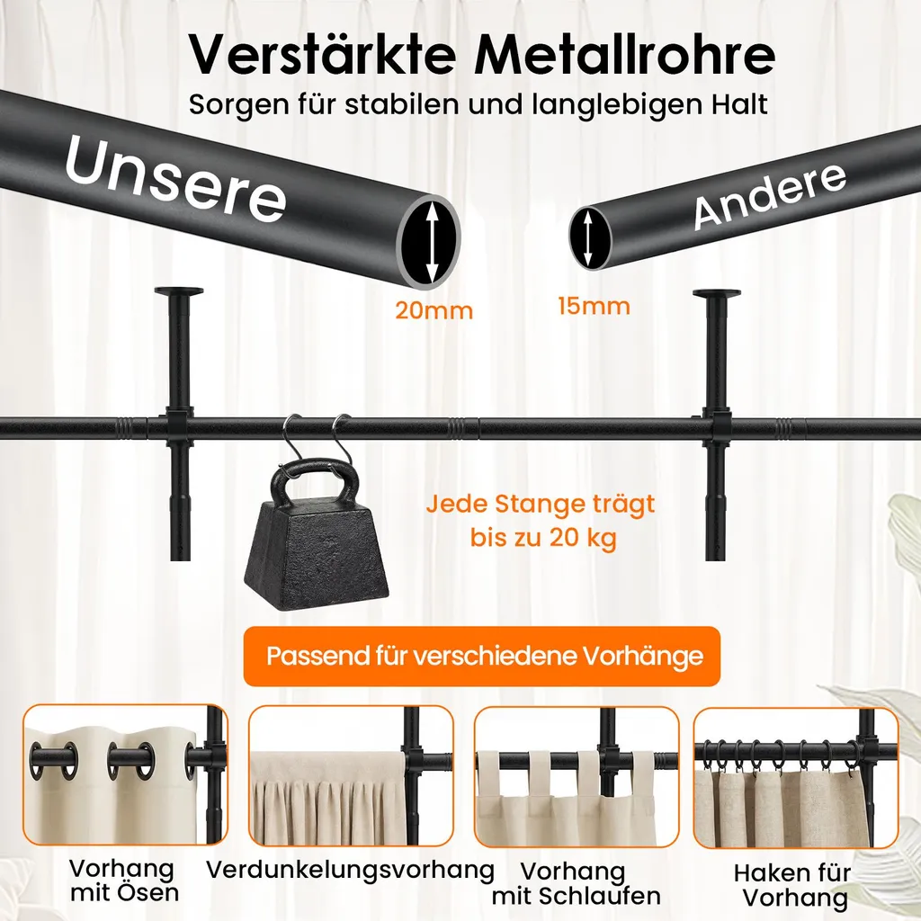COSTWAY Raumteiler Gardinenstange, verstellbare