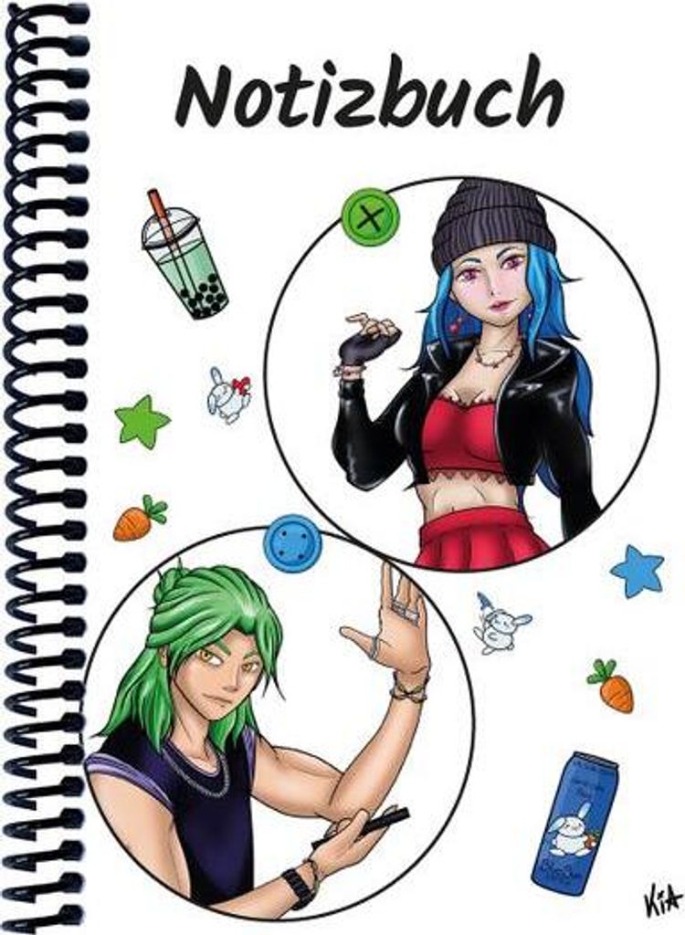 A 4 Notizbuch Manga Quinn und Enora, weiß, liniert