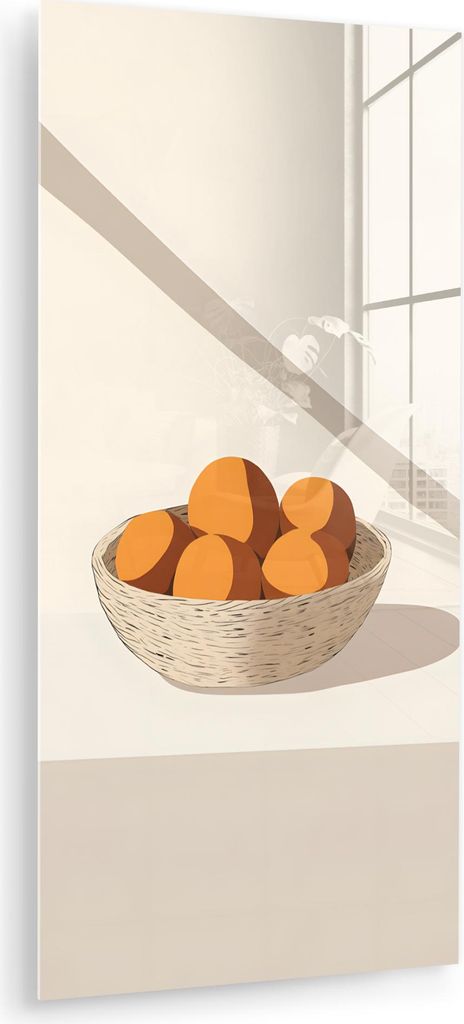 MuchoWow Glasbilder - Bilder auf Wandbild - Foto auf Glas Korb - Obst - Minimalistisch - Orange 40x80 cm Wanddekoration aus Glas - Acrylglasbild - ...