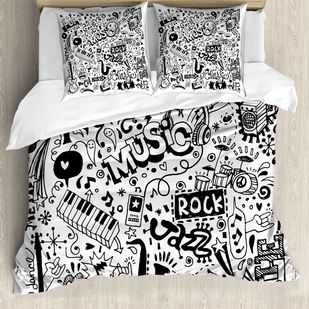 ABAKUHAUS Hipster Bettbezug, Rock Jazz Blues Tanzen, Milbensicher Allergiker geeignet mit Kissenbezügen, 200 cm x 200 cm - 80 x 80 cm, Schwarz-Weiss