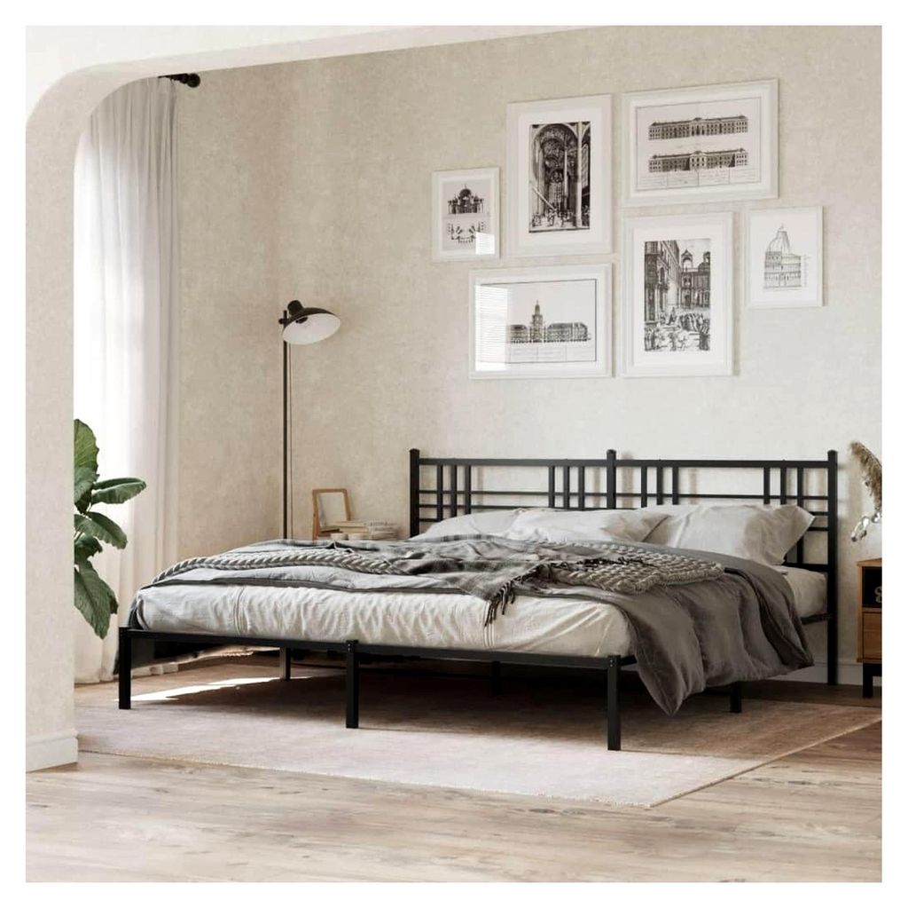 Bettgestell mit Kopfteil aus Metall in Schwarz 183x213 cm