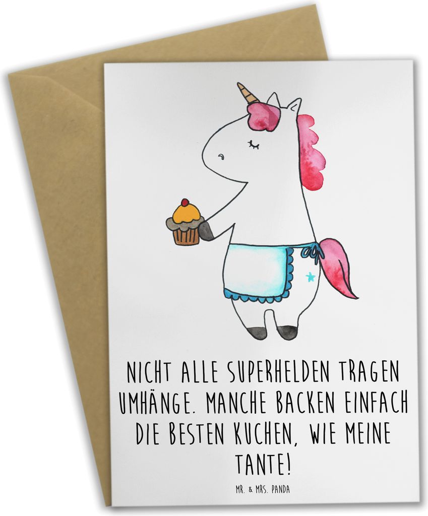 Mr. & Mrs. Panda Grußkarte Super Tante - Weiß - Geschenk, Kuchen, osterkarte, Verwandtschaft, hochzeitskarten, Weihnachten, Superheld, osterkarte...