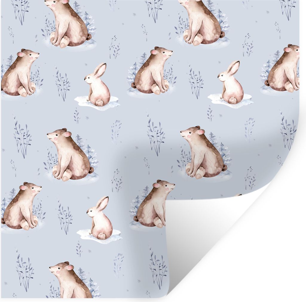 MuchoWow Wandtattoo Wandsticker Wandaufkleber Winter - Hase - Bär 80x80 cm Selbstklebend und Repositionierbar - Wierderverwendbar - Selbstklebend